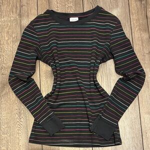 Cherokee Black Multicolor Striped Long Sleeve Tee